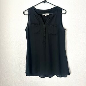 LOFT Blouse Women’s S Black Sheer Sleeveless Button Front Top